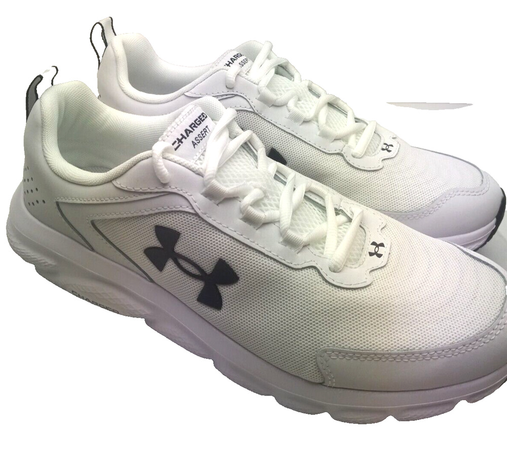 Under Armour Womens Sz 11 White Black UA Charged Assert 9 Running Shoes